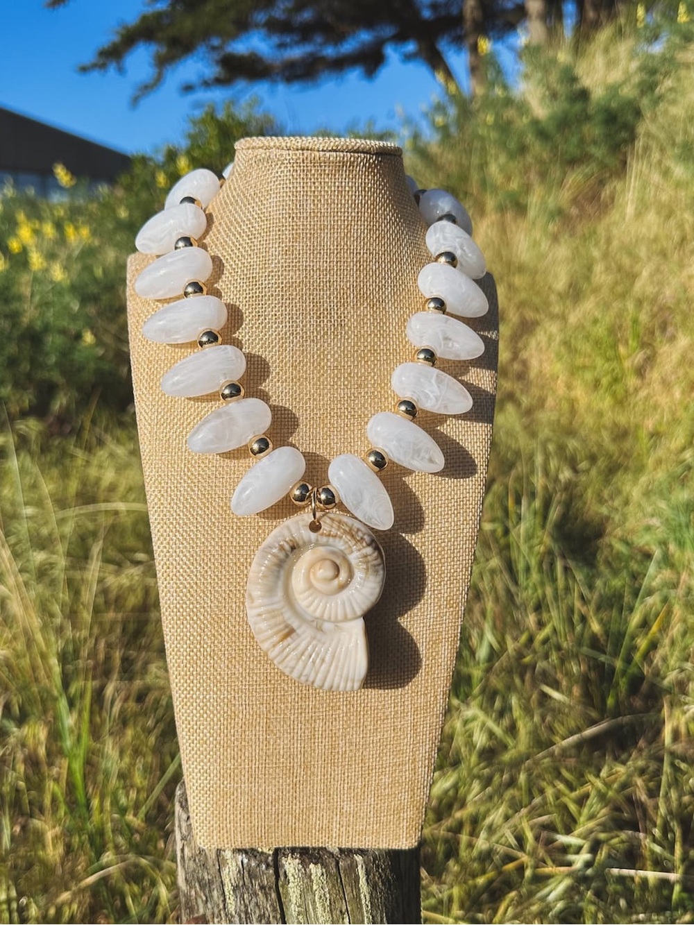 Shell Statement Necklace with Acrylic Beads - Picture 2 of 5